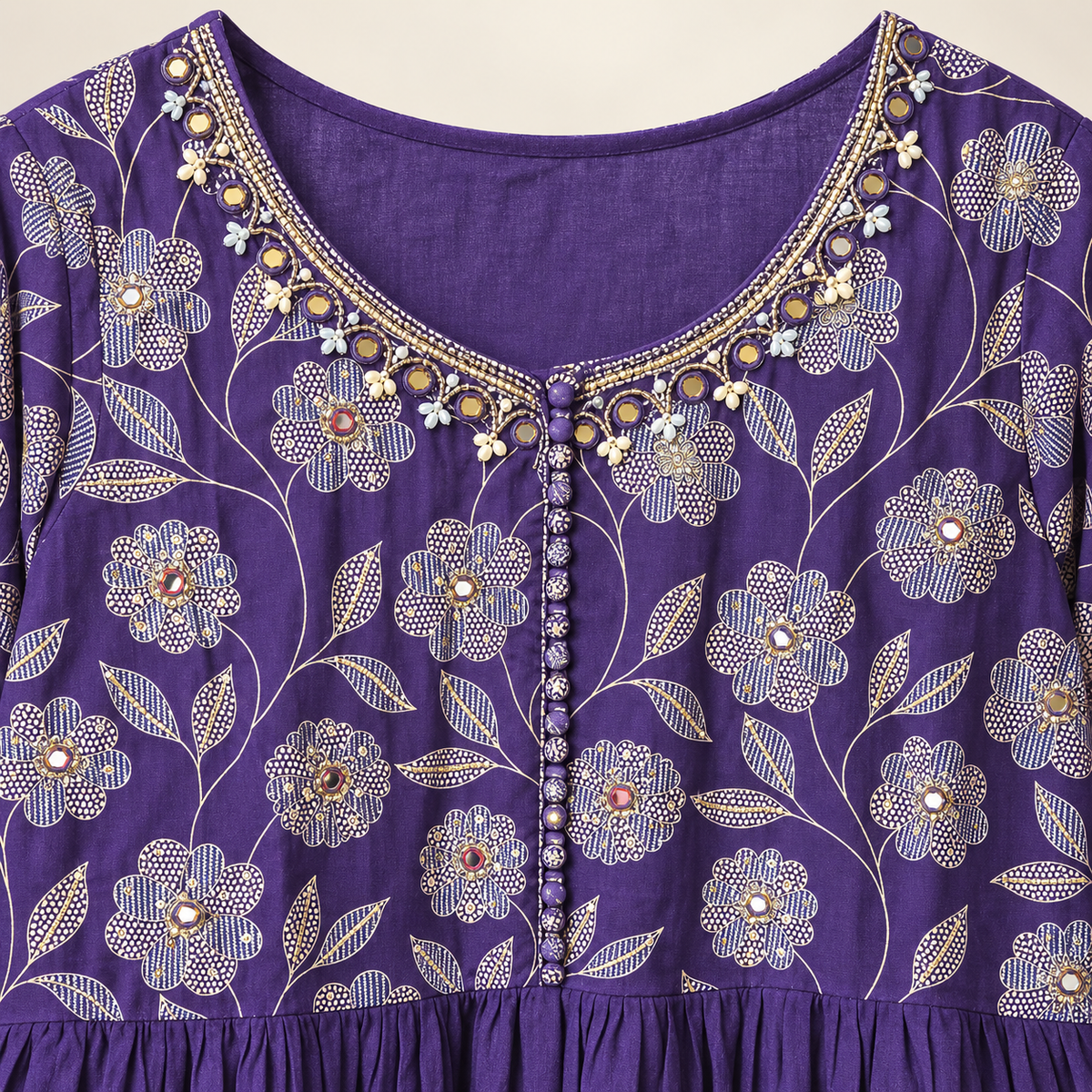 Purple Floral Embroidered Anarkali Set