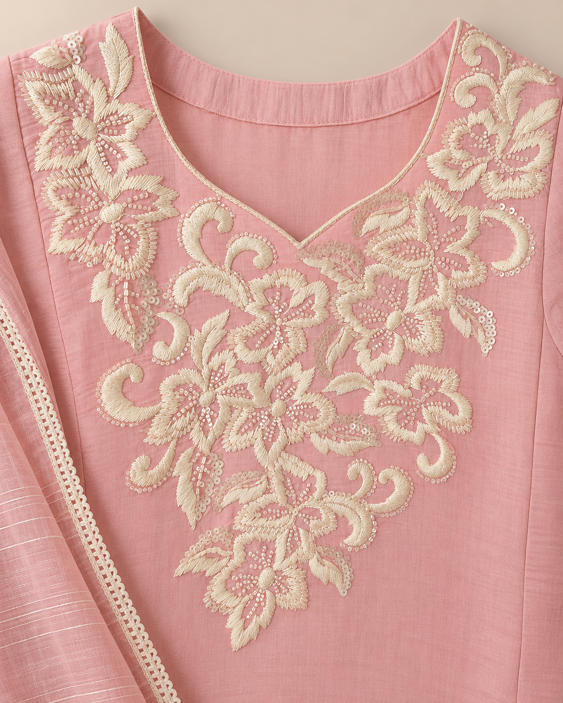 Pink kurta suit set with cut dana work