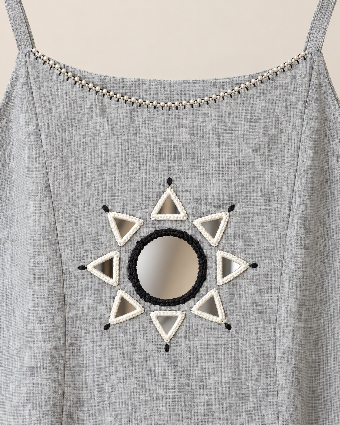 Grey khadi cotton coordset with mirror work