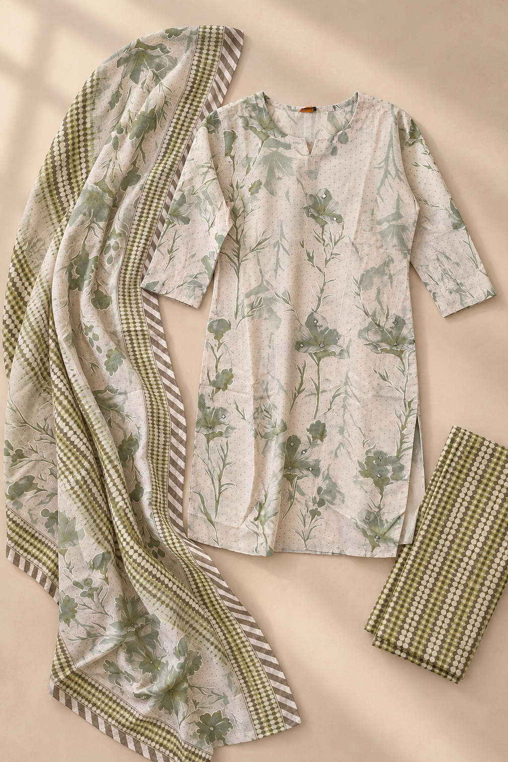 Green handblock print kurta suit set