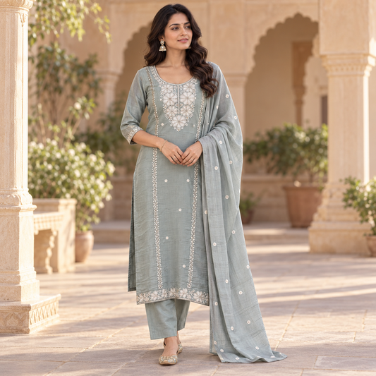 Pistachio green kurta suit set with cutdana work