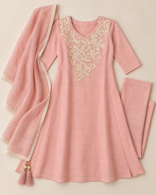 Pink kurta suit set with cut dana work