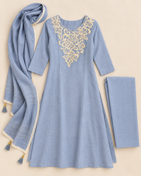 Blue Kurta suit set with cut dana work