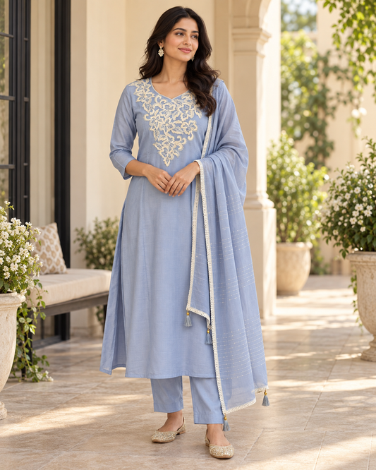 Blue Kurta suit set with cut dana work