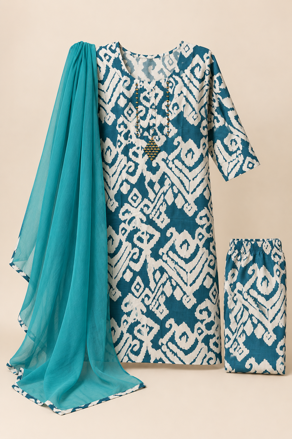Blue kurta suit set with mirror work
