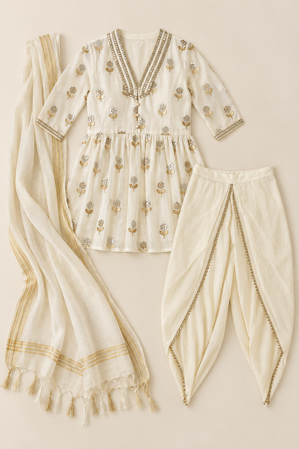 Offwhite Gota patti dhoti kurta suit set