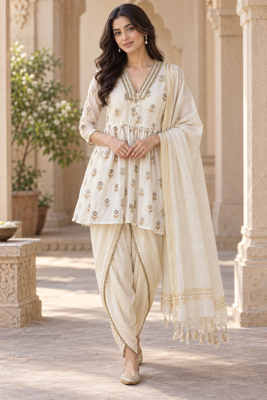 Offwhite Gota patti dhoti kurta suit set