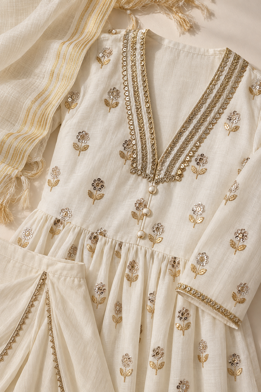 Offwhite Gota patti dhoti kurta suit set