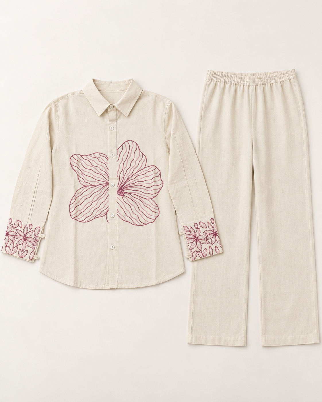 Cream coordset with thread work