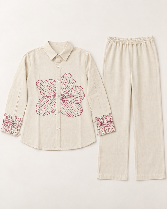 Cream coordset with thread work