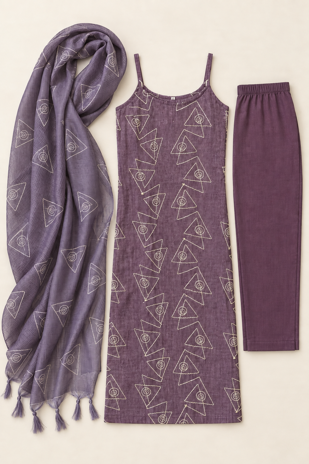 Purple thread work kurta suit set