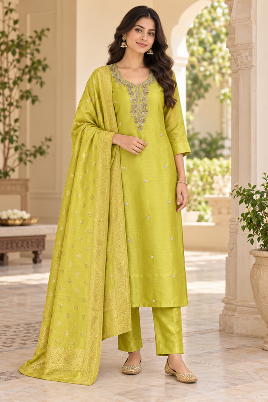 Olive green kurta suit set