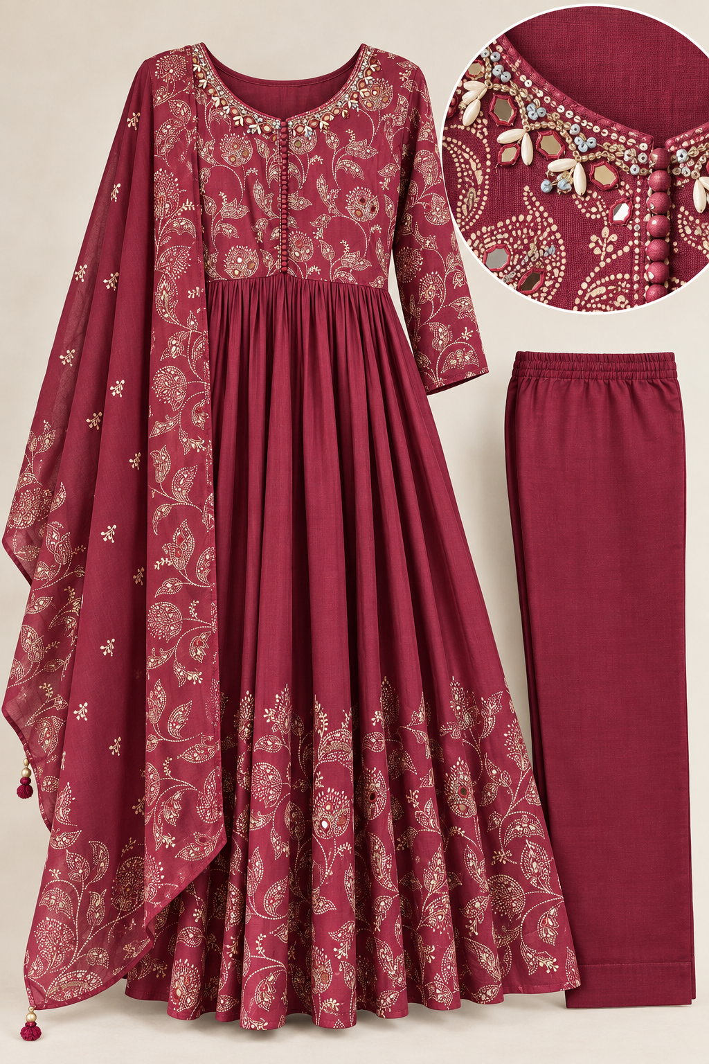 Maroon kurta suit set