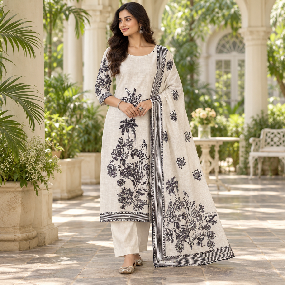 Grey kurta suit set with thread work