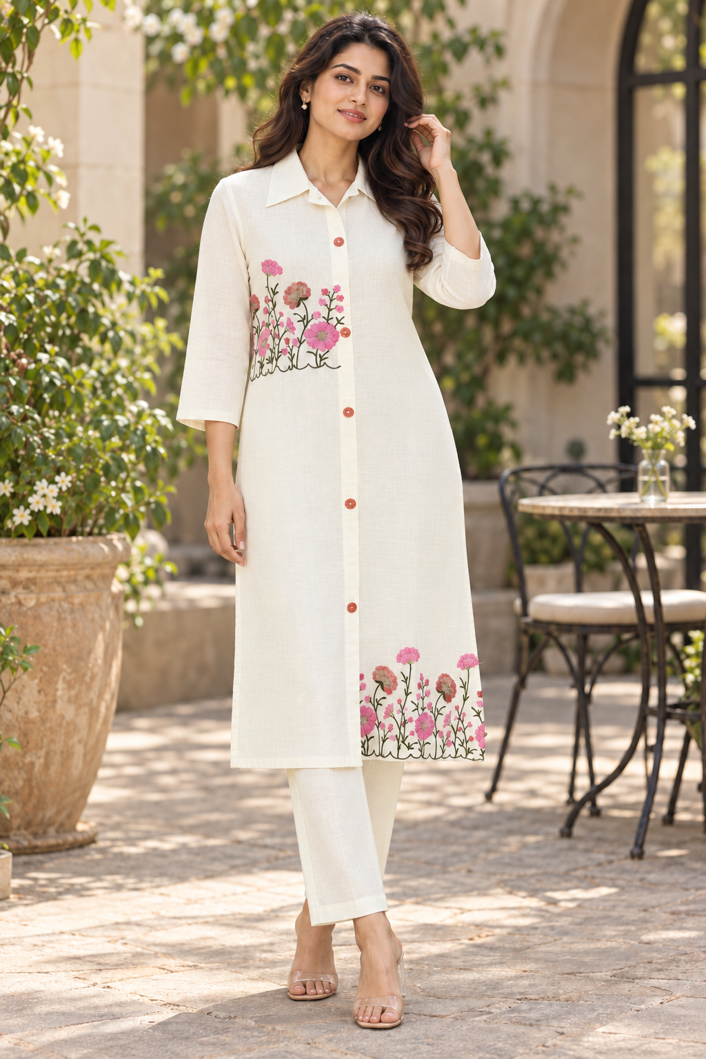 White colllared coord set