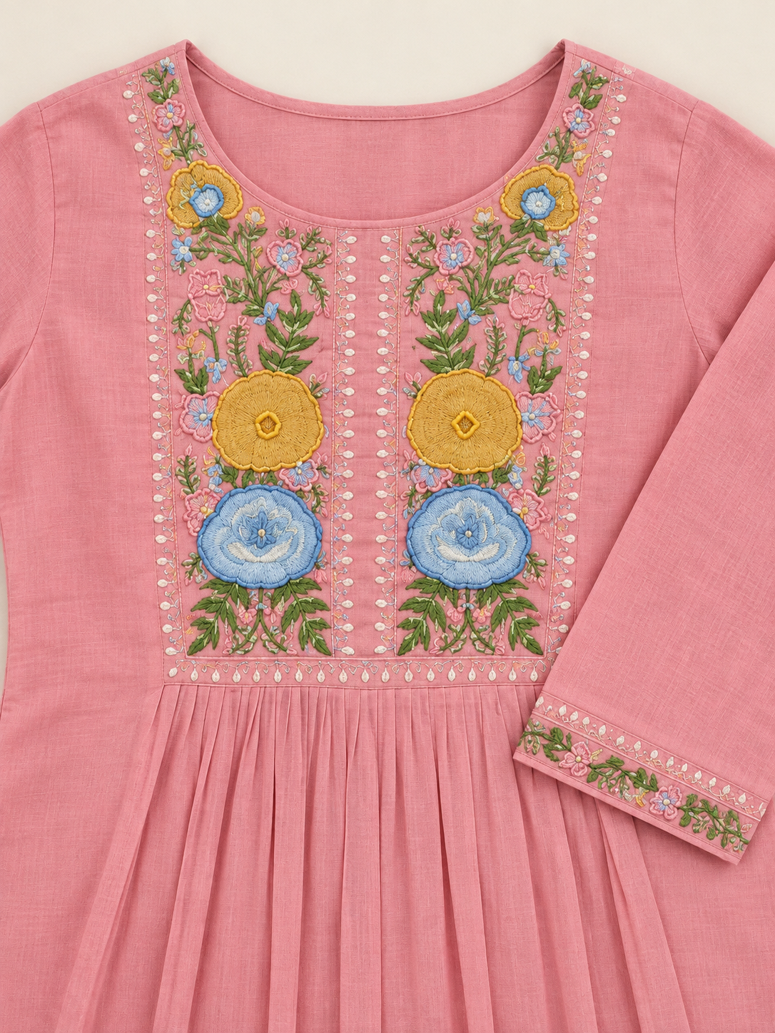 Pink mul cotton kurta suit set