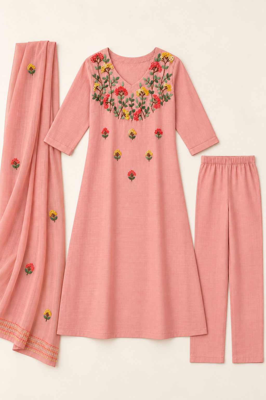 Dusty Rose Floral A-Line Kurta Set