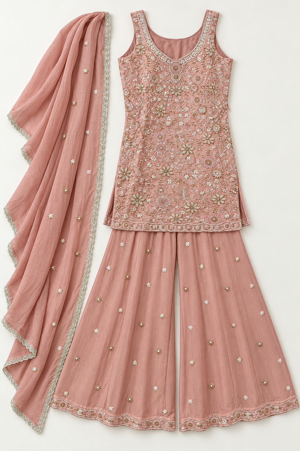 Dusty Rose Embellished Sharara Set