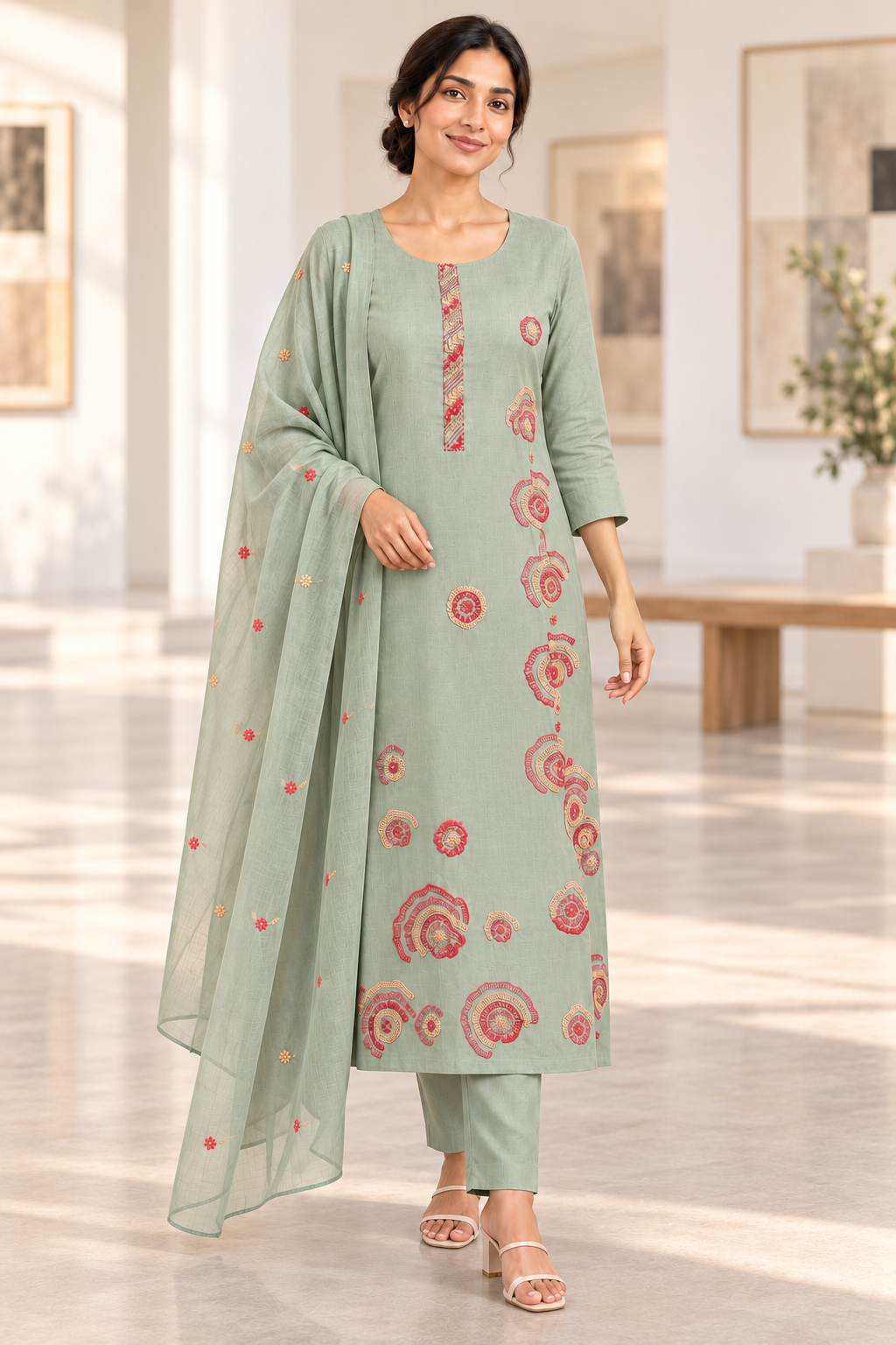Sage Green Embroidered Kurta Set
