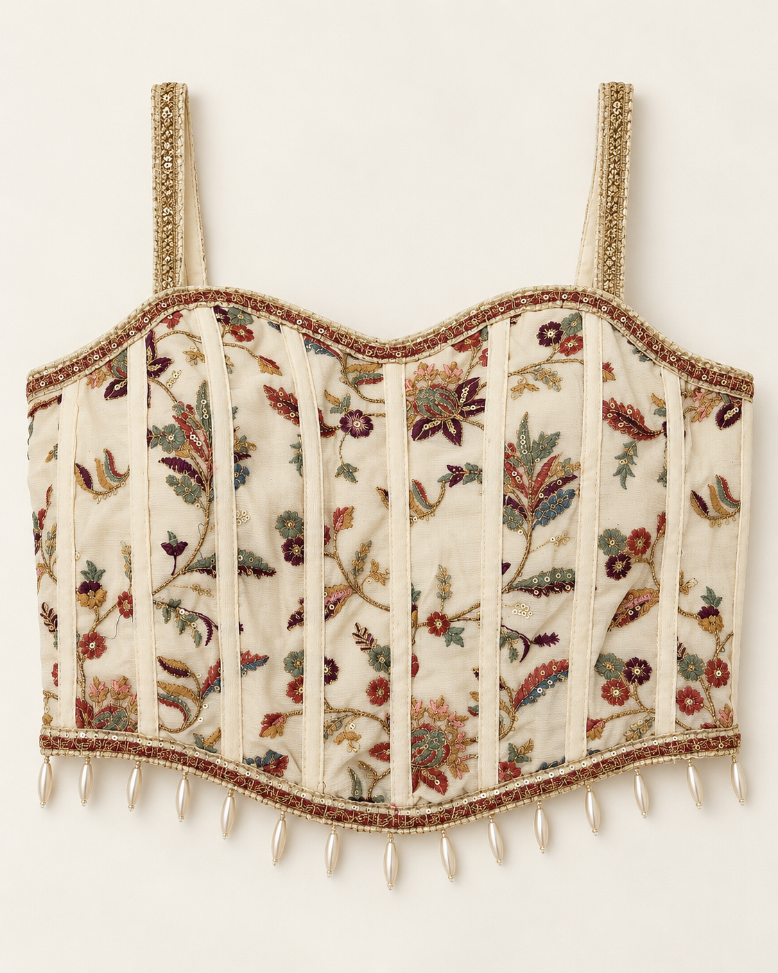 Ivory Floral Corset Sharara Set