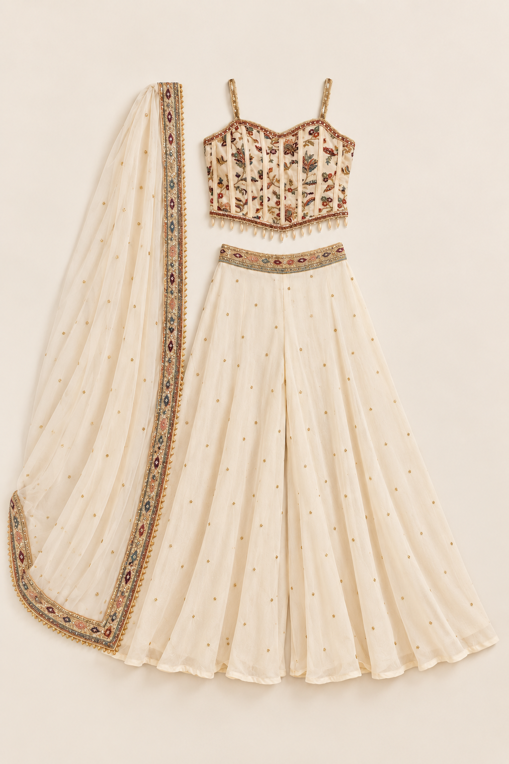 Ivory Floral Corset Sharara Set