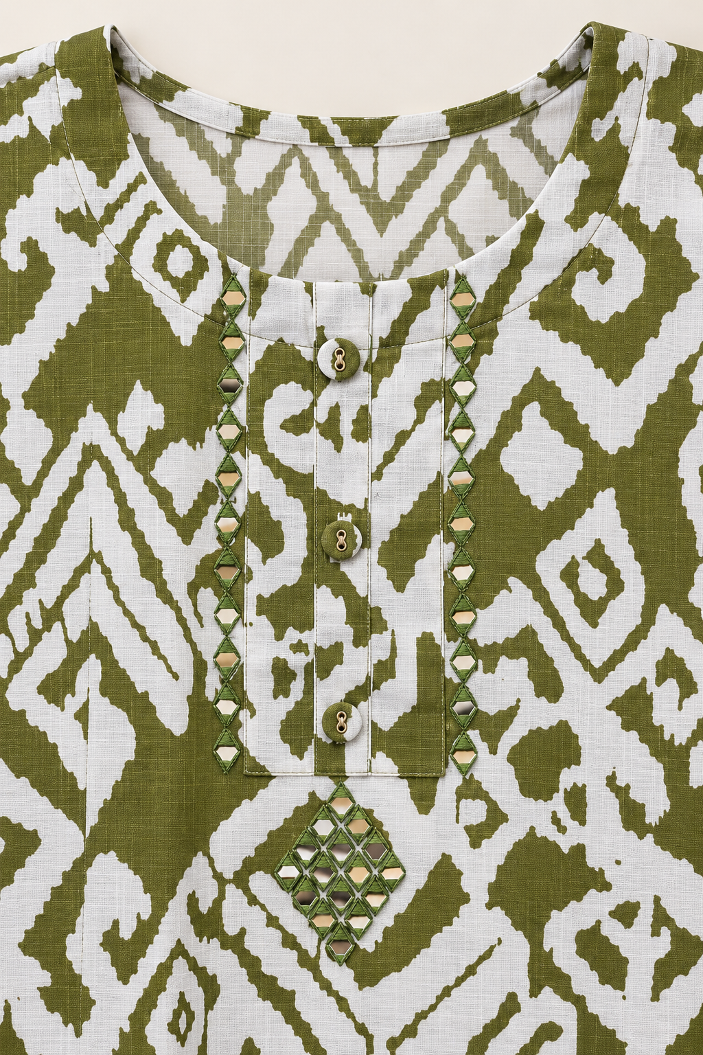 Olive green kurta suit set with mirror work