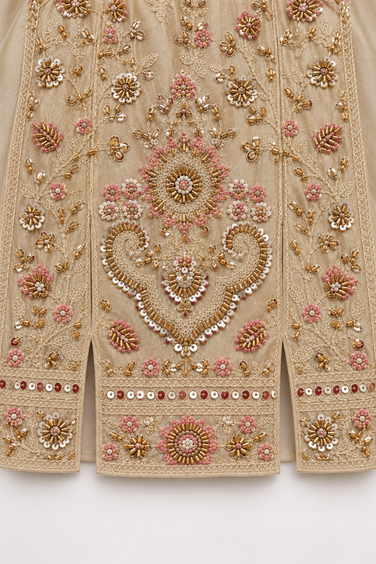 Ivory Floral Embroidered Kurta Suit Set