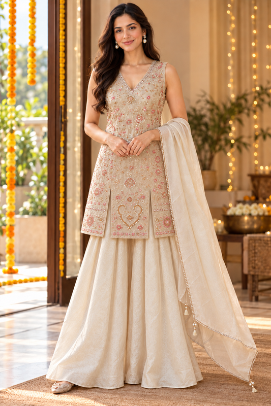 Ivory Floral Embroidered Kurta Suit Set