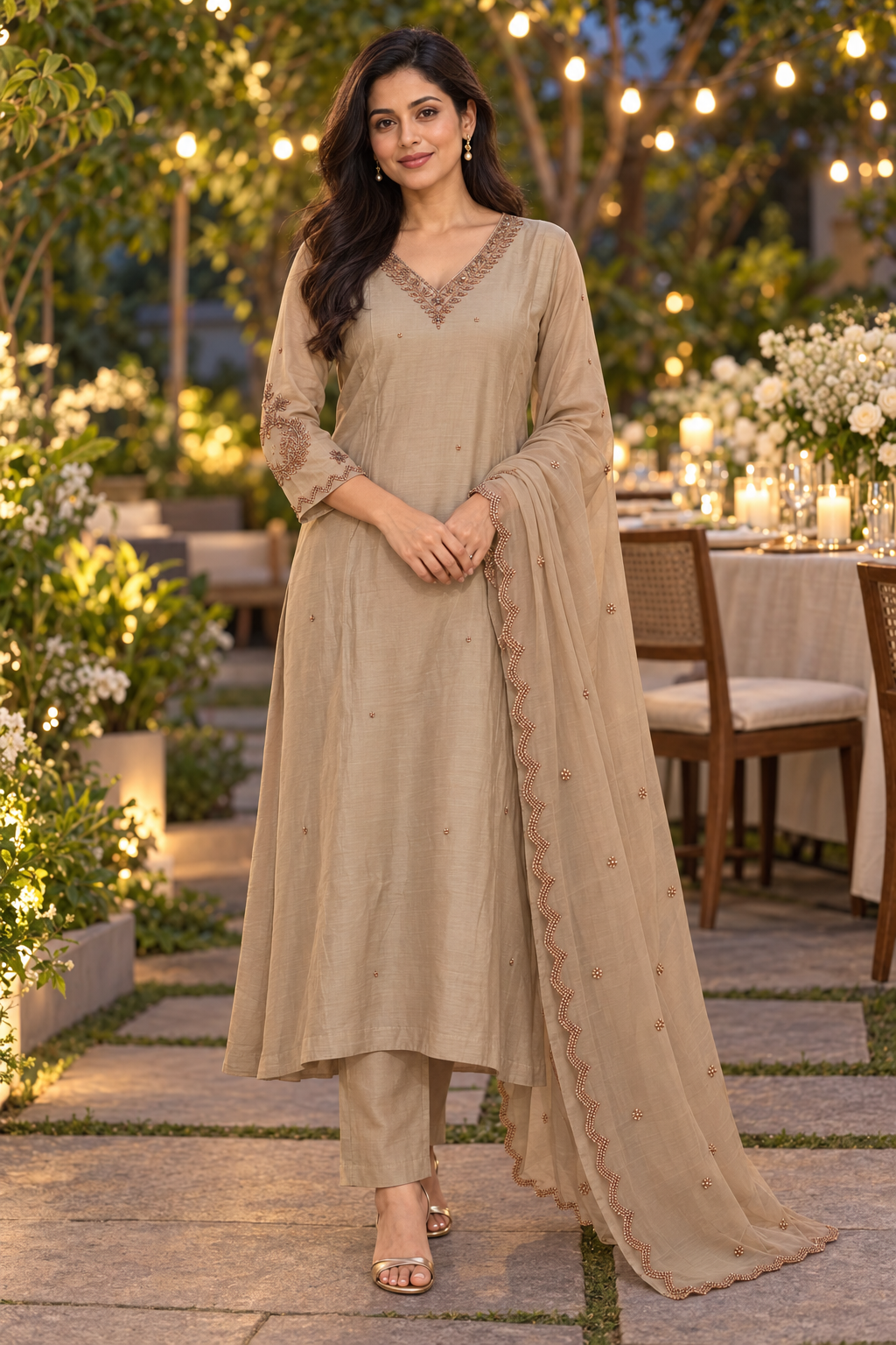 Gray-brown A-Line Kurta Set